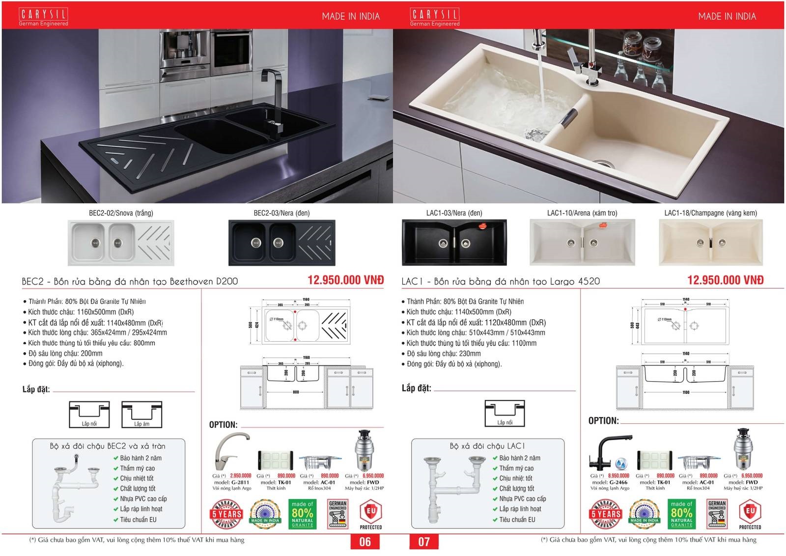 Bồn rửa chén CARYSIL Catalogue và Bảng giá mới nhất /Page 4